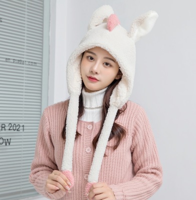 2021 Autumn and Winter New Internet Celebrity Cute Fashion Moving Ears Cartoon Dinosaur Rabbit Hooded PNE-Piece Suit Warm Hat