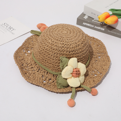 Children's Hat Summer Sun-Proof Travel Beach Big Brim Baby Girl Bucket Hat Handmade Three-Dimensional Flower New Floppy Hat