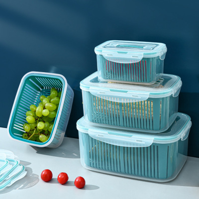 Double-Layer Draining Crisper Plastic Washing Fruit Vegetable Washing Draining Basket Kitchen Refrigerator Sealed Fruit and Vegetable Storage Box