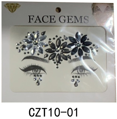 Foreign Trade Face Tattoo Stickers Set Free Combination Single Grain with Glue Forehead Face Rhinestones Paster Adhesive Acrylic