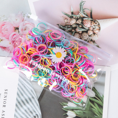 Korean Style Daisy Bag Disposable Rubber Band Baby Hair Tie Does Not Hurt Hair Small Rubber Band Black with Extra Lining Hair Accessories Hair Ring