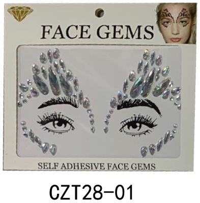 Face Rhinestones Paster Foreign Trade Face Tattoo Stickers Set Free Combination Single Grain with Glue Forehead Adhesive Acrylic