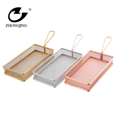 Stainless Steel Rectangular Dense Mesh Mini Fry Basket Strainer Square French Fries Chicken Wings Frying Basket Snack Basket