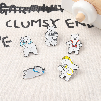 Foreign Trade New Animal Alloy Ornament Cartoon Cute Photography Polar Bear Modeling Paint Badge Accessories Wholesale