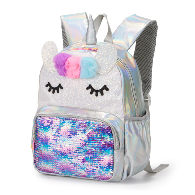 Factory Direct Sales New Children's Unicorn Sequined Backpack Cartoon Cute Kindergarten Girls' Schoolbags