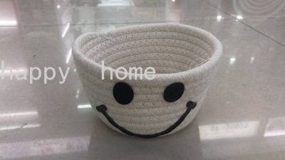 Smiley Face Cotton Braided Desktop Key Roll Storage Basket Cotton String Handmade Bedside Thickened Clutter Organizing Box