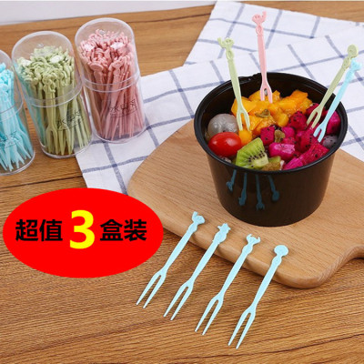 Restaurant for Restaurant and Home Use Disposable Fruit Two-Tooth Fork Moon Cake Pastry Fork Fruit Fork Plastic Fruit Fork Fruit Fork Wholesale