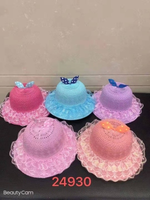 New Baby Girl Hat Beach Children's Straw Hat Elegant Lace Summer Hat Summer Sun Protection Little Girl