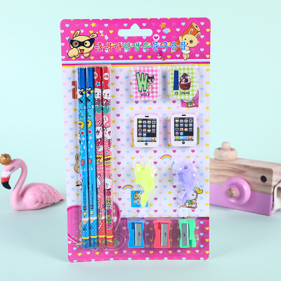 Cartoon Pencil Eraser Pencil Grip Pencil Sharpener Stationery Set Student School Gifts Prize Suction Card Set