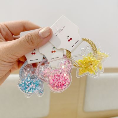 Children's Colorful Transparent Quicksand Hair Ring Cartoon Cute Fresh Elastic Rubber Bands Set Crown Princess Hair Accessories