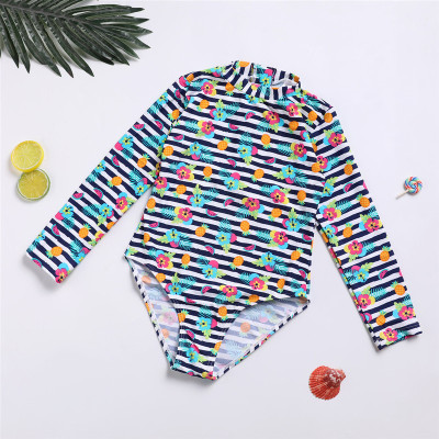 Cute Long Sleeve Surfing Suit New Girl's One-Piece Swimming Suit Sun-Proof Sun-Proof Swimsuit Zipper Children's Swimsuit