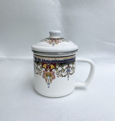 10cm Enamel Cup with Cover Water Cup Mug Extra Thick Tea Cup