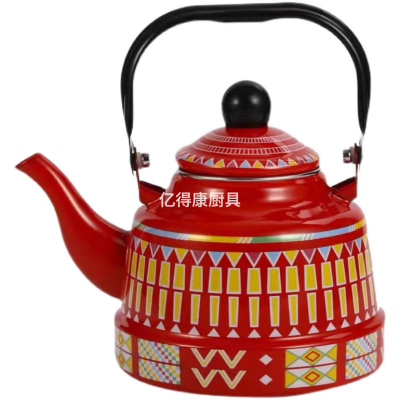 Enamel Ancient Clock Pot 5L Teapot Kettle Colorful Geometric Flower Kettle Natural Gas Induction Cooker Universal