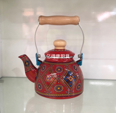 Wooden Handle Enamel Kettle Thickened Teapot Export Middle East 1.5L Tea Brewing Pot Kettle