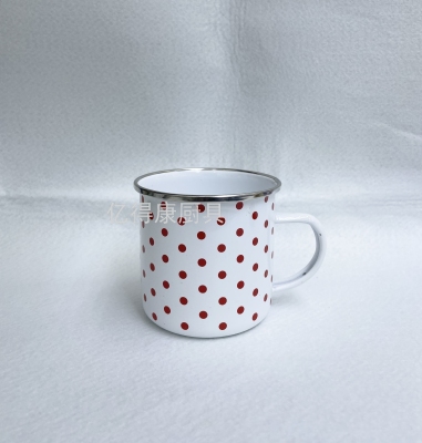 8cm Thickened Enamel Cup Mug Enamel Cup Milk Cup Teacup Coffee Cup White Background Dot