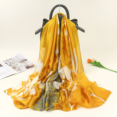 and Summer New Emulation Silk Scarf Women's Printing High-End Imitation Mulberry Silk Shawl Ladies Gift Scarf Wholesale