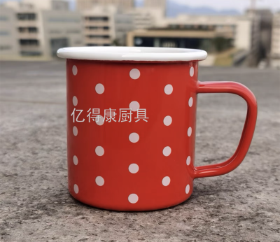 8cm Enamel Mug Thickened Water Cup Tea Cup inside White outside Colored Roll Side Cup