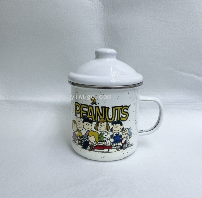 10cm Enamelled Cup Cartoon Drinking Cup Mug With Lid Extra Thick Tea Cup