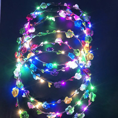 Led Garland Artificial Flowers Luminous Flower Hair Accessories with Light Garland Headdress Self-Produced and Self-Sold