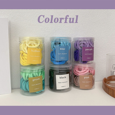 Box of 50 Candy Color Seamless Rubber Bands Tied-up Hair High Elastic Durable Hair Rope Girl Color Two-Color Head Rope