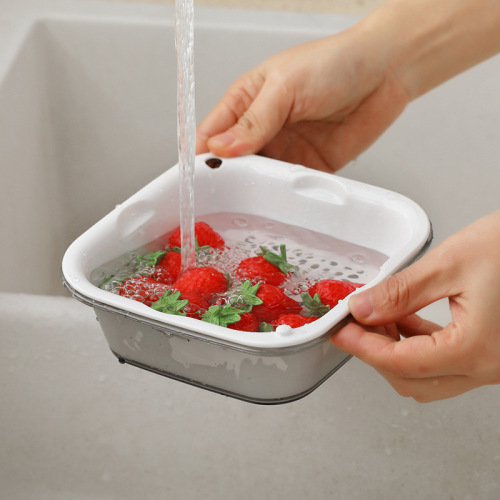 kitchen plastic double-layer vegetable washing basin fruit basket square fruit basket multifunctional draining basin vegetable drip basin wholesale