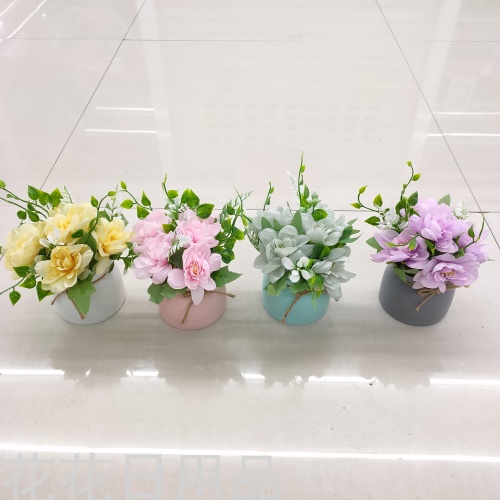 New Artificial Flower Color Plastic Basin Hibiscus Flower Bonsai Decoration Living Room Bedroom restaurant Crafts 