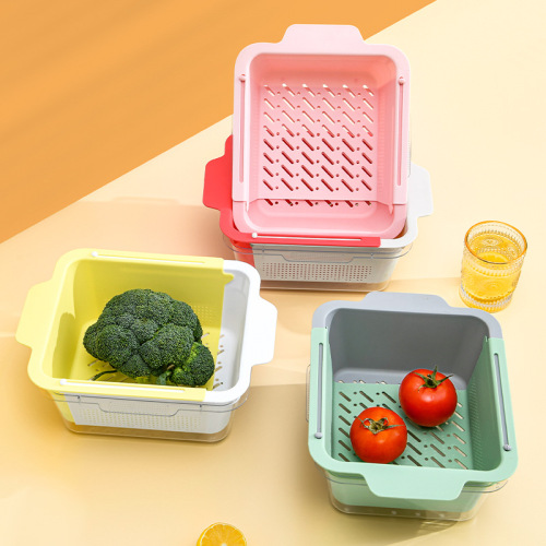 Retractable Vegetable Washing Basin Taobao Vegetable Draining Basket Plastic Fruit Plate Household Kitchen Sink Dishwashing Storage Basket Factory 