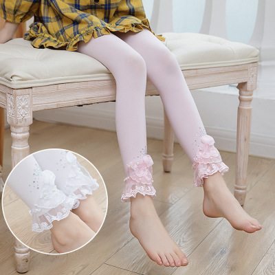 2022 Summer Child Base Ankle-Length Pantyhose Velvet Anti-Pilling Girl Rose Lace Stretch Socks