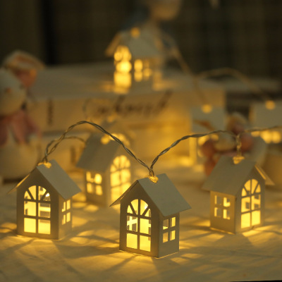 New Nordic Style Small House Lighting Chain 10led Christmas Wooden House String Room Bedroom Decoration Battery Small Lighting Chain