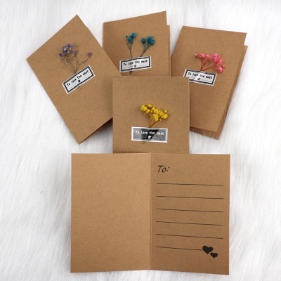 Kraft Paper Handmade Dried Flower Greeting Card Creative Personalized DIY Blessing Greeting Card Business Small Card