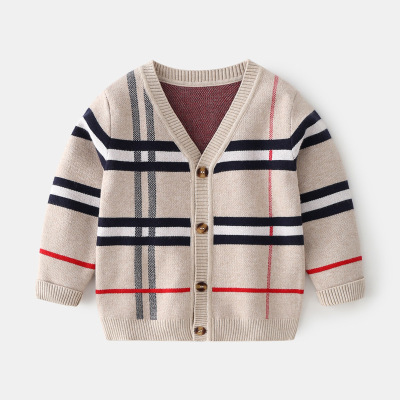 Style Children's Clothing Boys' Striped Jacquard Wool Cardigan Autumn New Children's Cored Yarn Cardigan Sweater