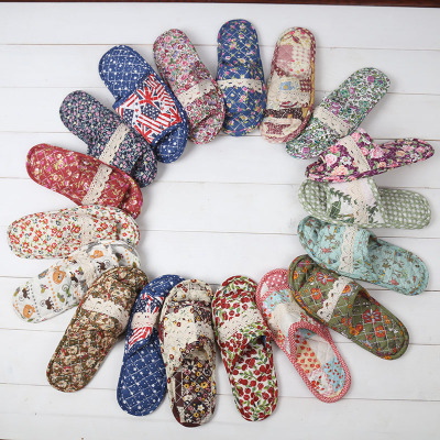 Cotton Slippers Quilted Slippers Korean Japanese Style Mute Slippers Thick Slippers 100% Cotton Slippers Cotton Slippers Factory Direct Sales