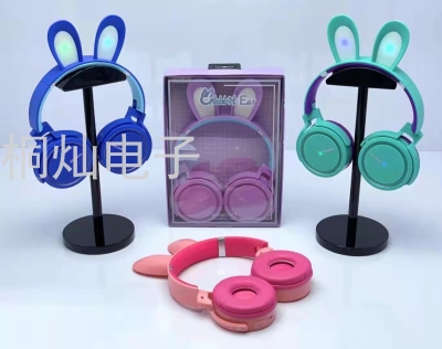 PM-05 Rabbit Flower Portable Headset Glowing Bluetooth Earphone Plug Card with Call Fashion Bass Earphone with Radio