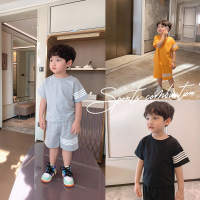 Children's Short-Sleeved Suit 2022 New Summer Korean Style Children's Sports Boys' Fashionable Clothing Two-Piece Suit