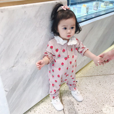 Style Newborn Long-Sleeved Jumpsuit Cute Princess Clothes Peter Pan Collar Romper Jumpsuit Western Style Super Cute Home