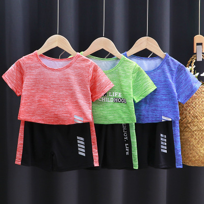 New Boys And Girls Sportswear Children 'S Short-Sleeved Shorts Suit Summer T-shirt Quick Drying Clothes Medium And Big Children Clothes Children 'S Clothing