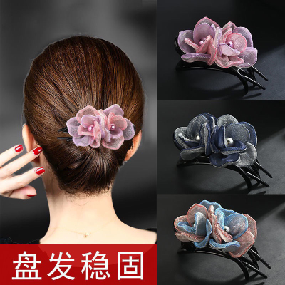 Duckbill Clip Tie up the Hair Small and Medium Scratch Barrettes Back Head Hairpin Three-Tooth Clip Mom Headdress High-End Middle-Aged Headdress Flower
