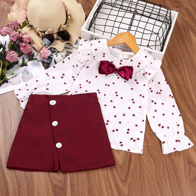 New Girls' Suit Western Style XINGX Long Sleeve Fashion Culottes Two-Piece Set Foreign Trade Children's Wear Wholesale