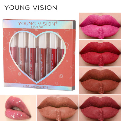 Young Vision 6 Color Set Lip Gloss No Stain on Cup 1 Mirror Lip Gloss +5 Matte Lip Glaze