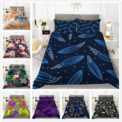Foreign Trade American Plant Flower Three-Piece Bedding Set Four Seasons Retro Simple European and American Style Wholesale Factory Quilt Cover