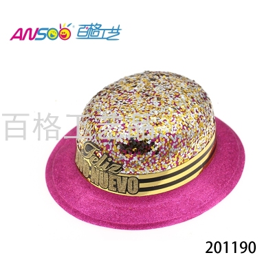 Gold Powder Customized PVC round Cap Striped Big Star Sequins New Year round Cap New Year Party Customized Cap