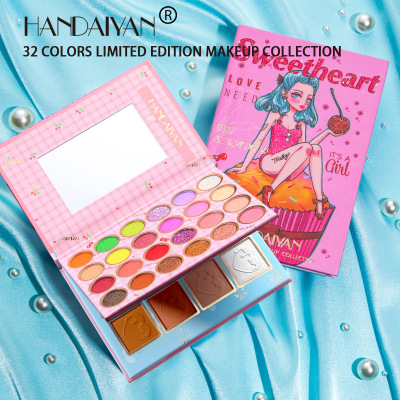 Handaiyan Eye Shadow Plate +32 Colors Makeup Palette Eye Shadow + Blush Highlight Repair Makeup Set + Shimmer Matte