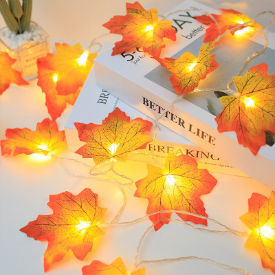 Cross-Border LED Lighting Chain Halloween Maple Leaf Lighting Chain Imitate Leaves String Courtyard Holiday Decoration Battery Box Colored Lights