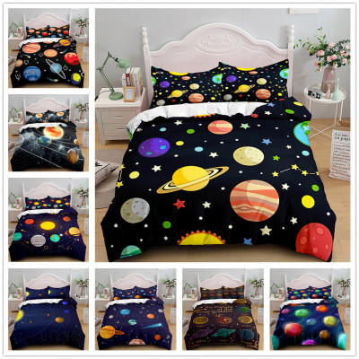 Foreign Trade Starry Sky and Planets 3D Digital Printing Household Three-Piece Set Cross-Border Quilt Cover Pillowcase Bedding Wholesale