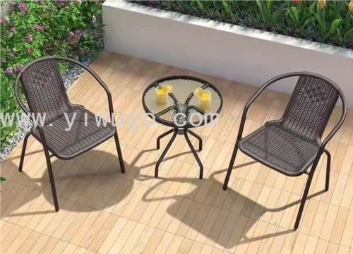 Courtyard Imitation Rattan Table and Chair Set Outdoor Desk-Chair Three-Piece Balcony Garden Coffee Bar Occasional Table and Chair Set