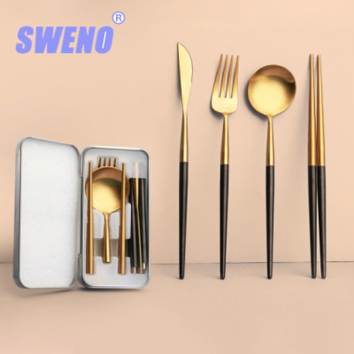 A Portugal Knife, Fork and Spoon Chopsticks Stainless Steel Western Food/Steak Knife and Fork Removable Portable Gift Tableware Set