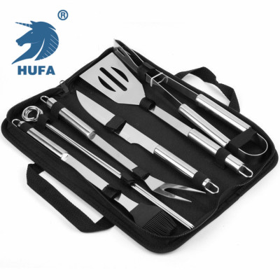 Stainless Steel 9-Piece Barbecue Tools Cloth Bag Outdoor Barbecue Suit Utensils BBQ Barbecue Combination Set Tools