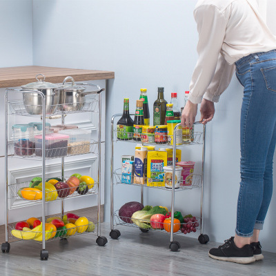 Multi-Functional Three-Layer Kitchen Storage Rack with Wheels Movable Trolley Bathroom Sundries Vegetable Storage Rack