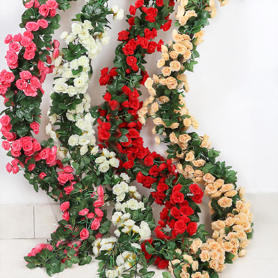 Factory Direct Sales 69 Head Artificial Rose Vine Wedding Home Air Conditioner Water Pipe Decoration Fake Flower Rattan