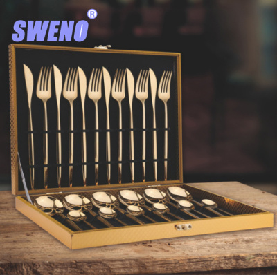 A Stainless Steel Western Food Knife, Fork and Spoon Suit Ins Steak Knife and Fork Portuguese Tableware Wood Box Gift Tableware